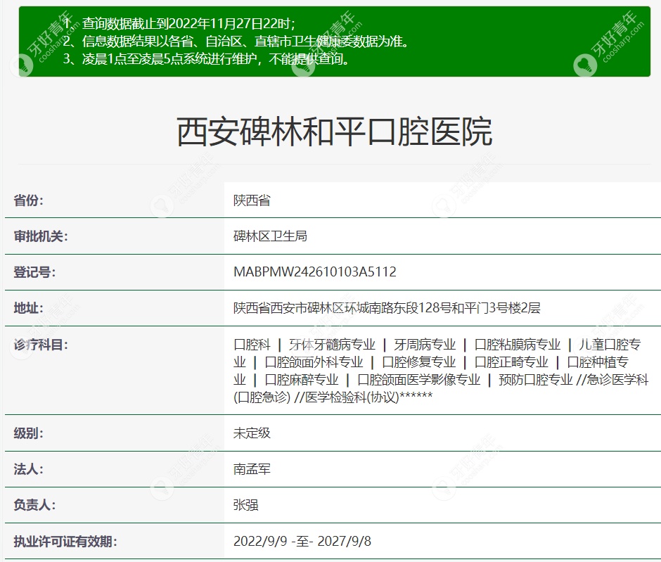西安碑林和平口腔医院卫健委资料